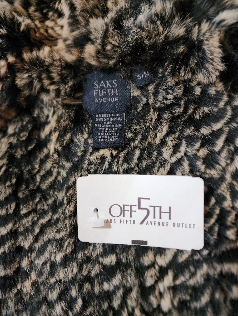 Saks Fifth Avenue Fur Vest NWT | Animal Print Brown Black S/M - Picture 2 of 6